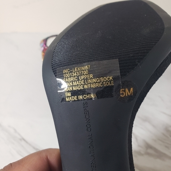 INC International Concepts Lexi Black Open Toe Buckle Rhinestone Puzzle Heels 5M - Picture 10 of 11